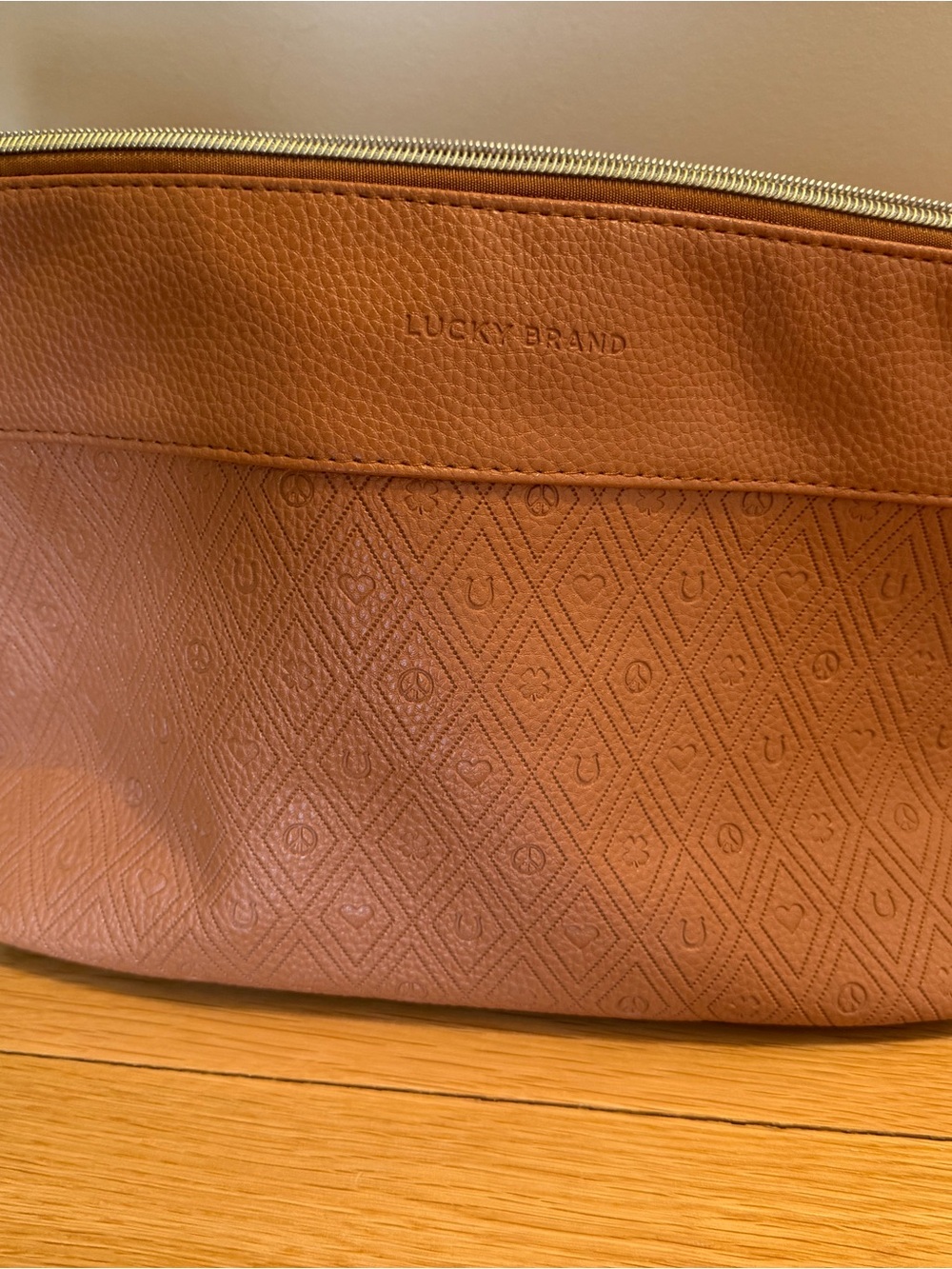 Lucky Brand Tan Embossed Leather Cosmetic or Pouch Case